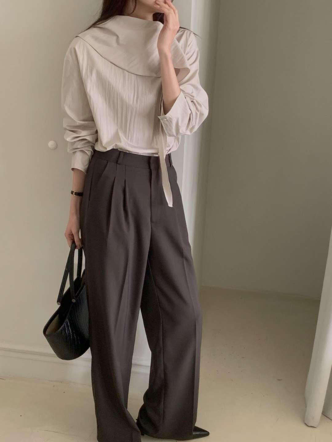 Cowl tie blouse-3col