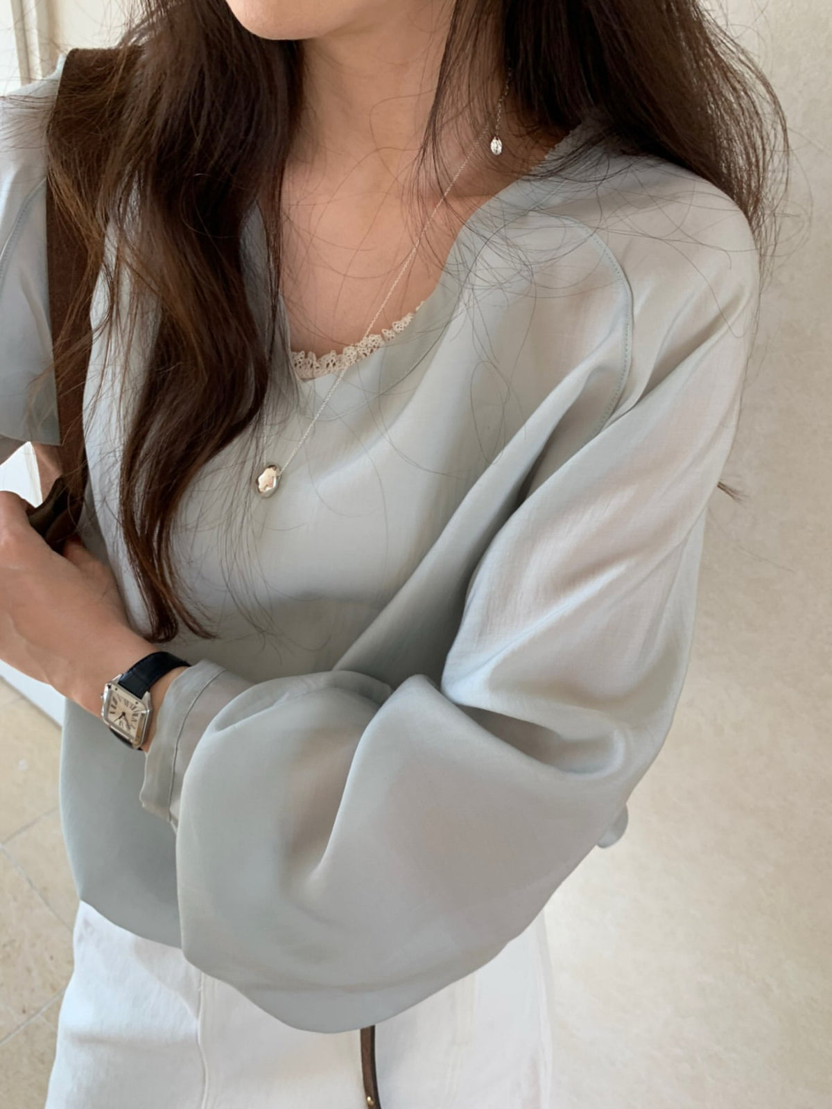 v neck tencel MTM blouse-2col
