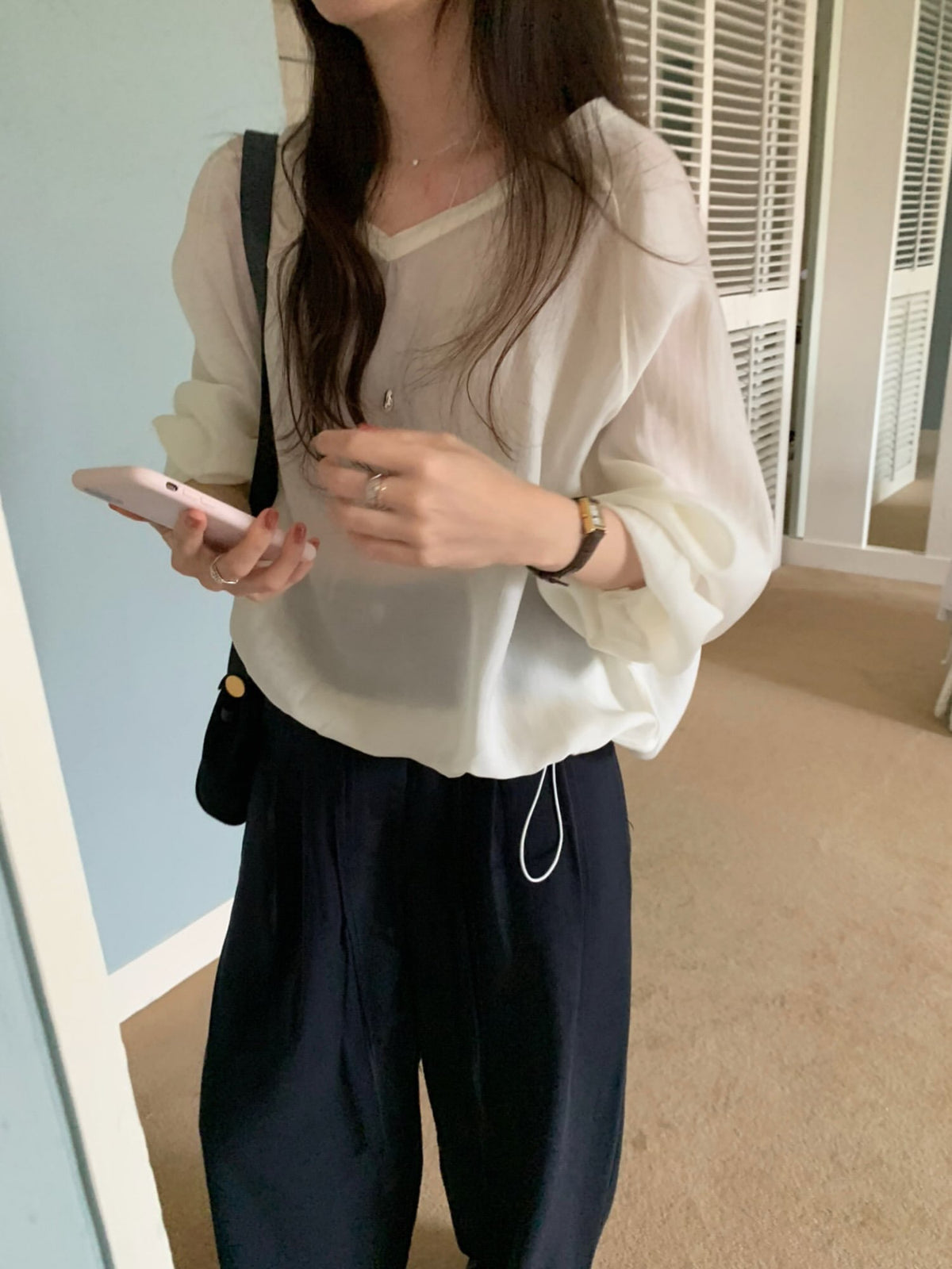 v neck tencel MTM blouse-2col