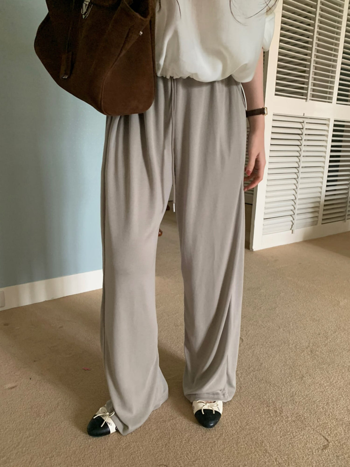 chuing wide banding pants-4col