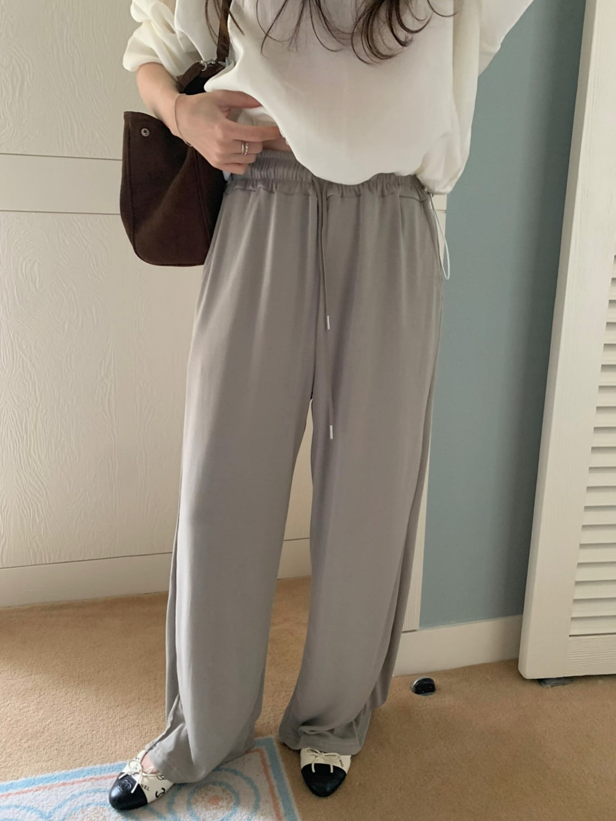 chuing wide banding pants-4col