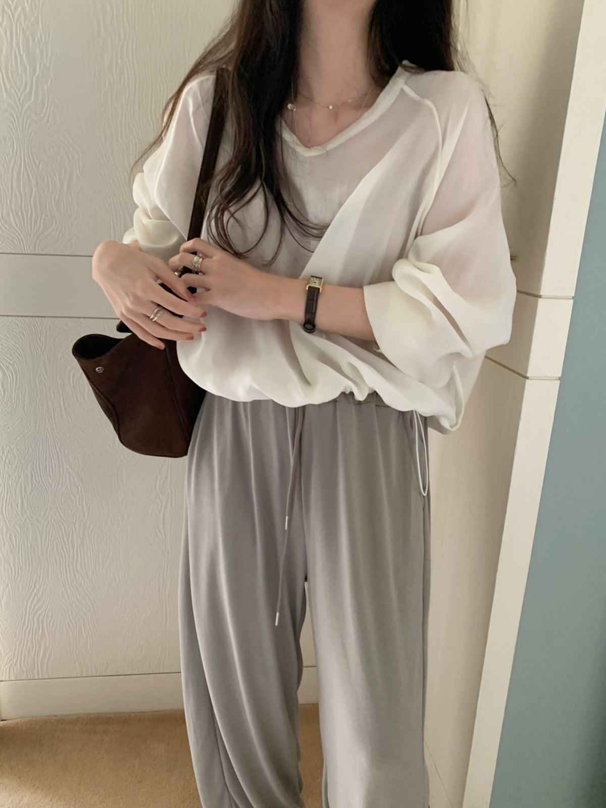 v neck tencel MTM blouse-2col