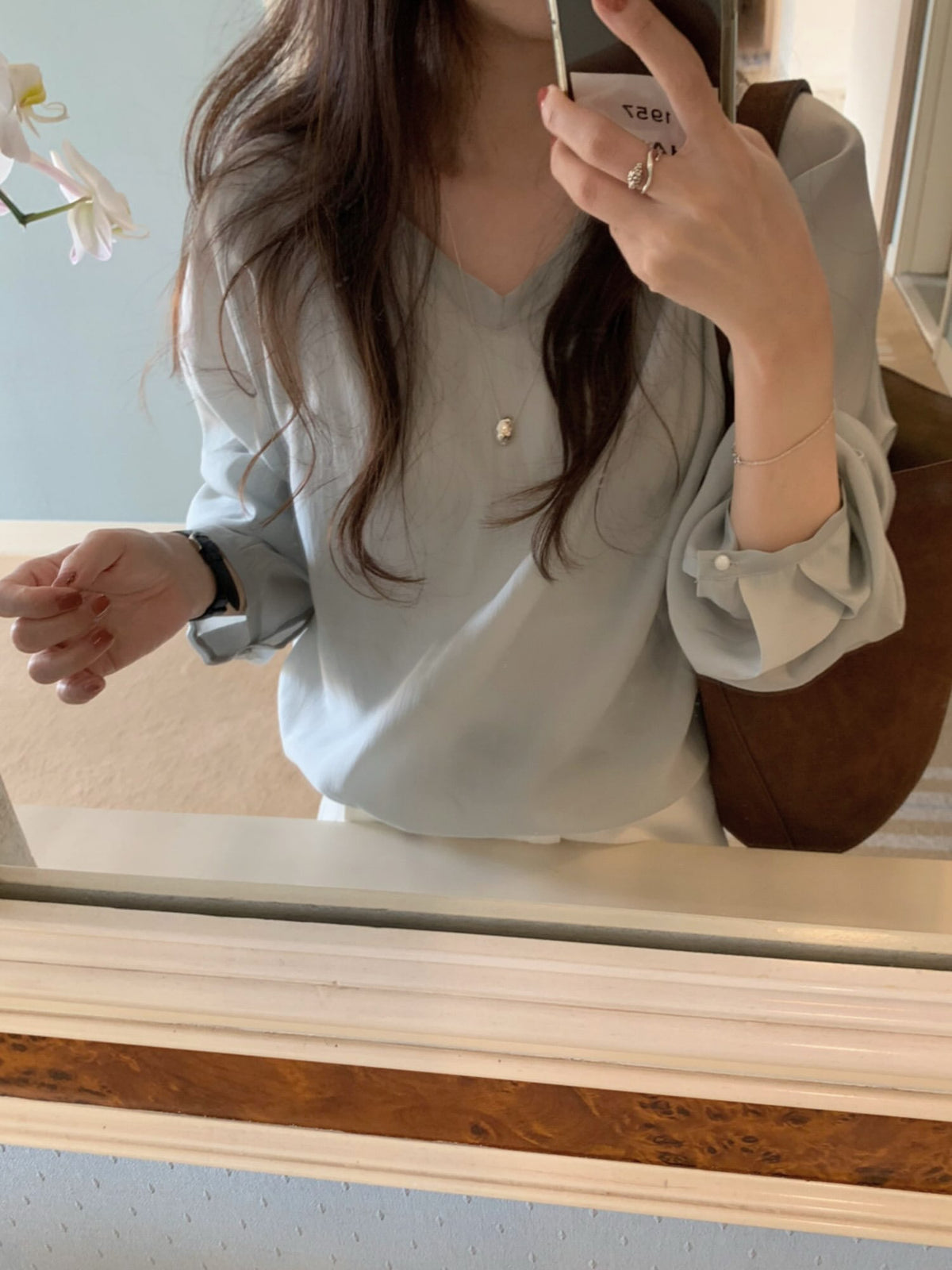 v neck tencel MTM blouse-2col