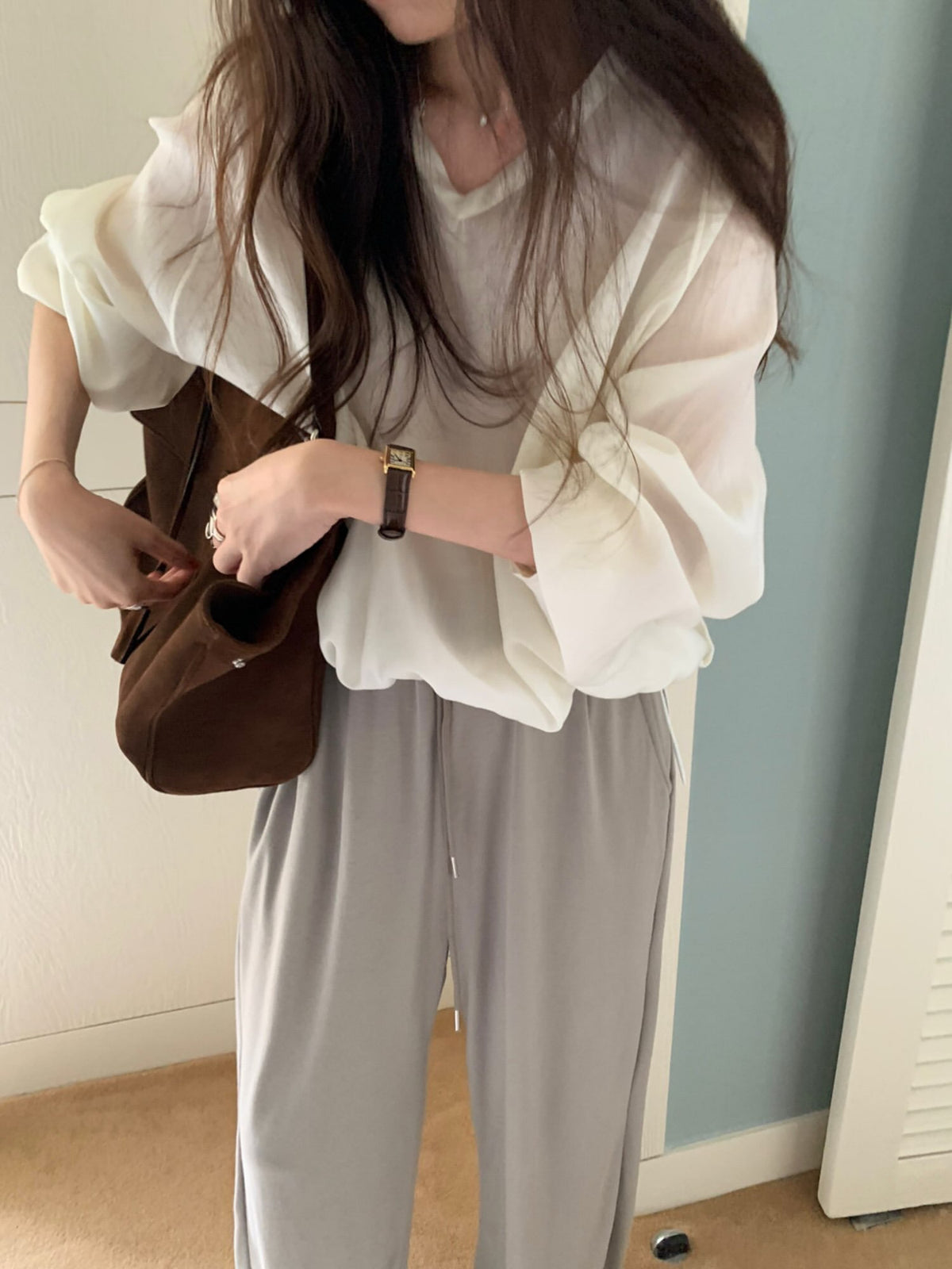 v neck tencel MTM blouse-2col