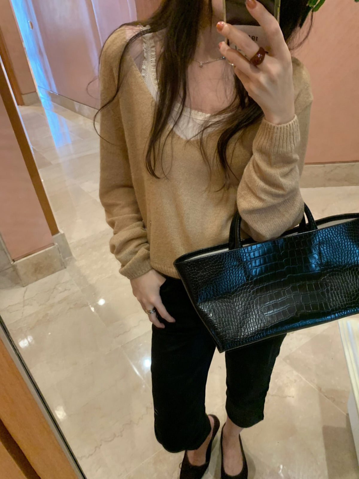 yuri v neck knit-4col
