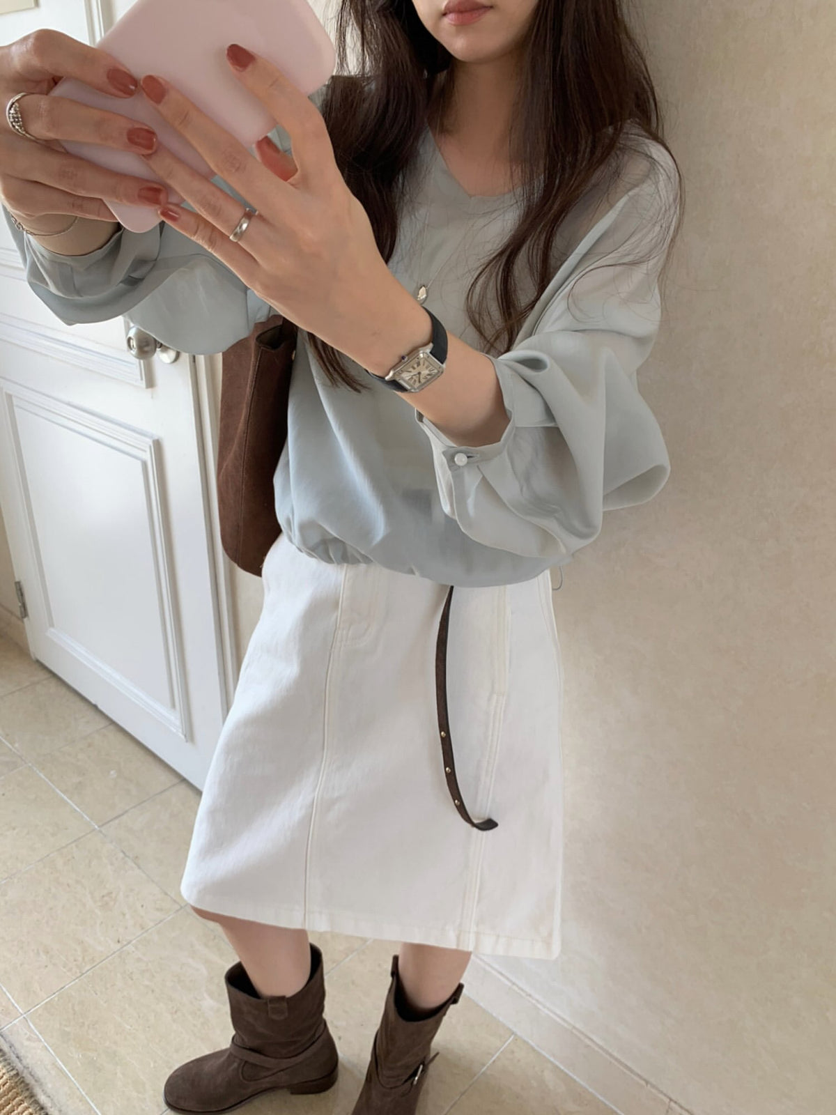 v neck tencel MTM blouse-2col