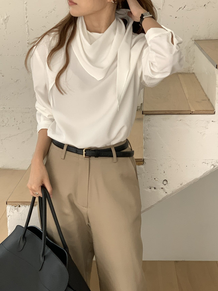 Luna brushed tencel scarf blouse-2col