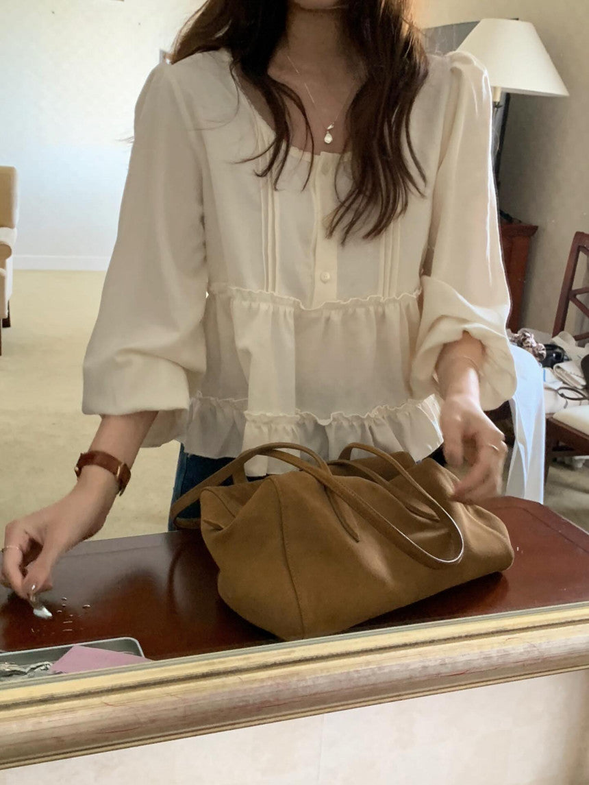 Cake pin tuck blouse-2col