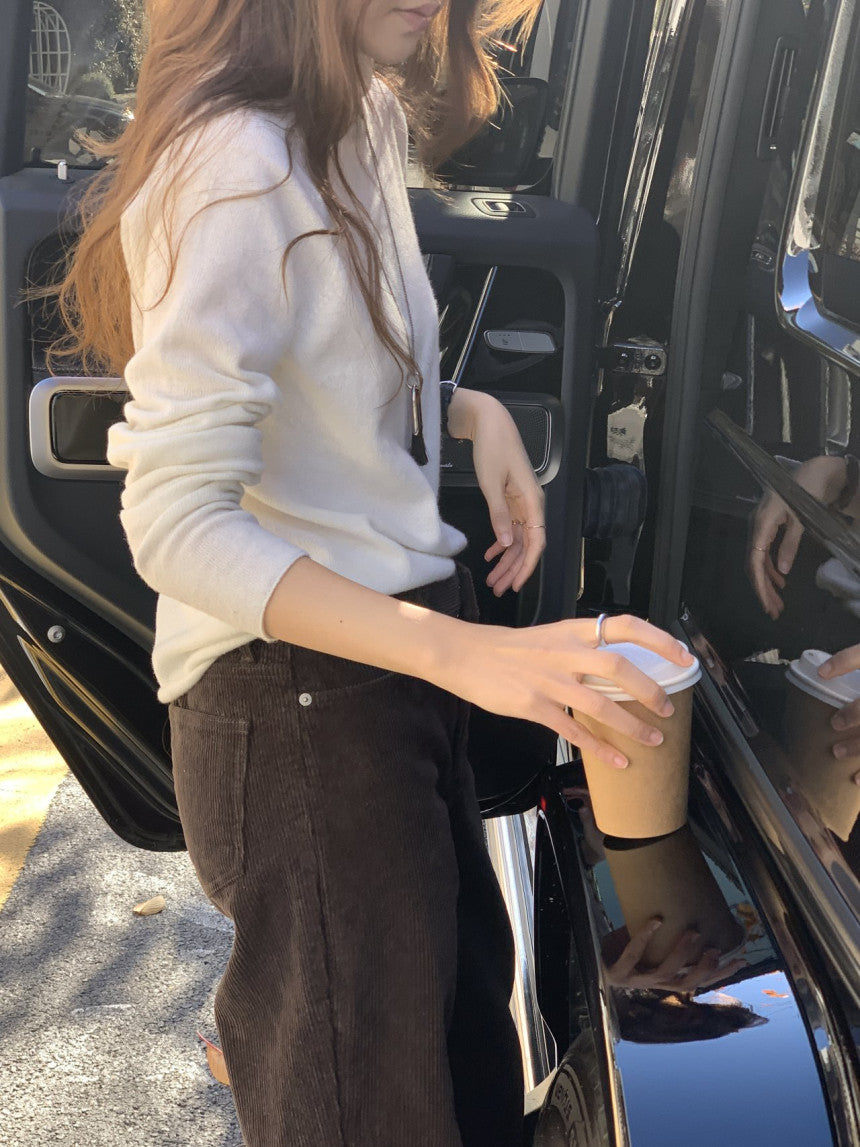 Rie corduroy straight pants-2col