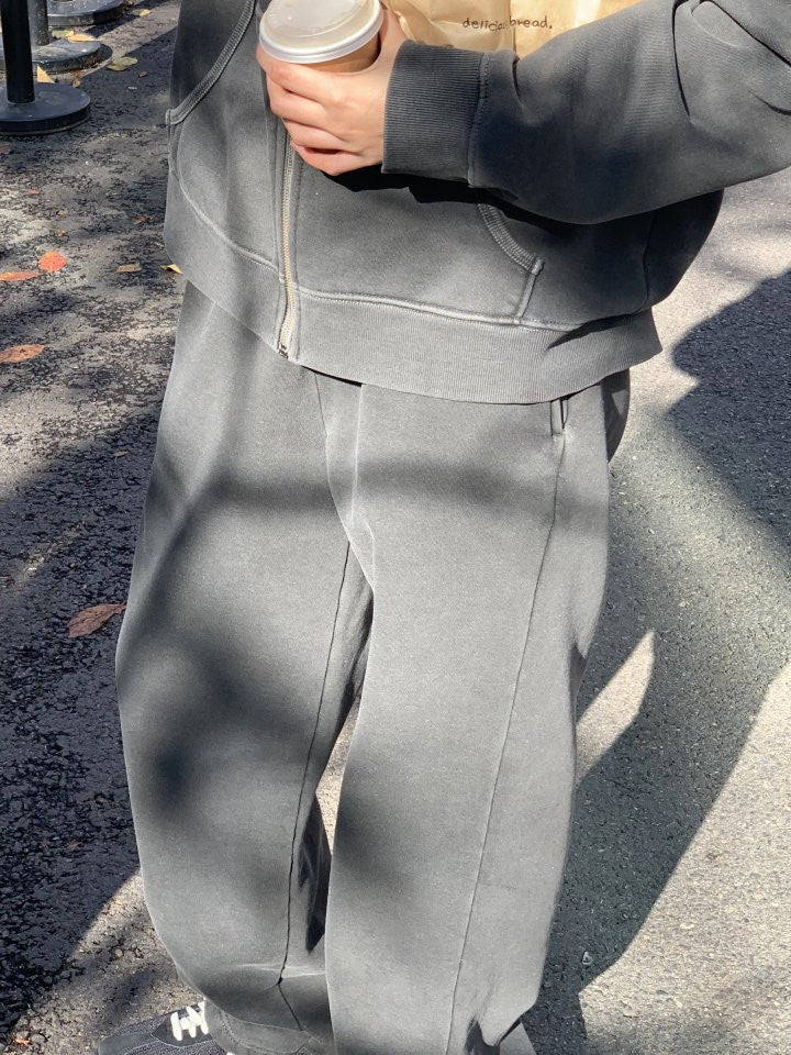 pigment fleece dying hood zip up&pants