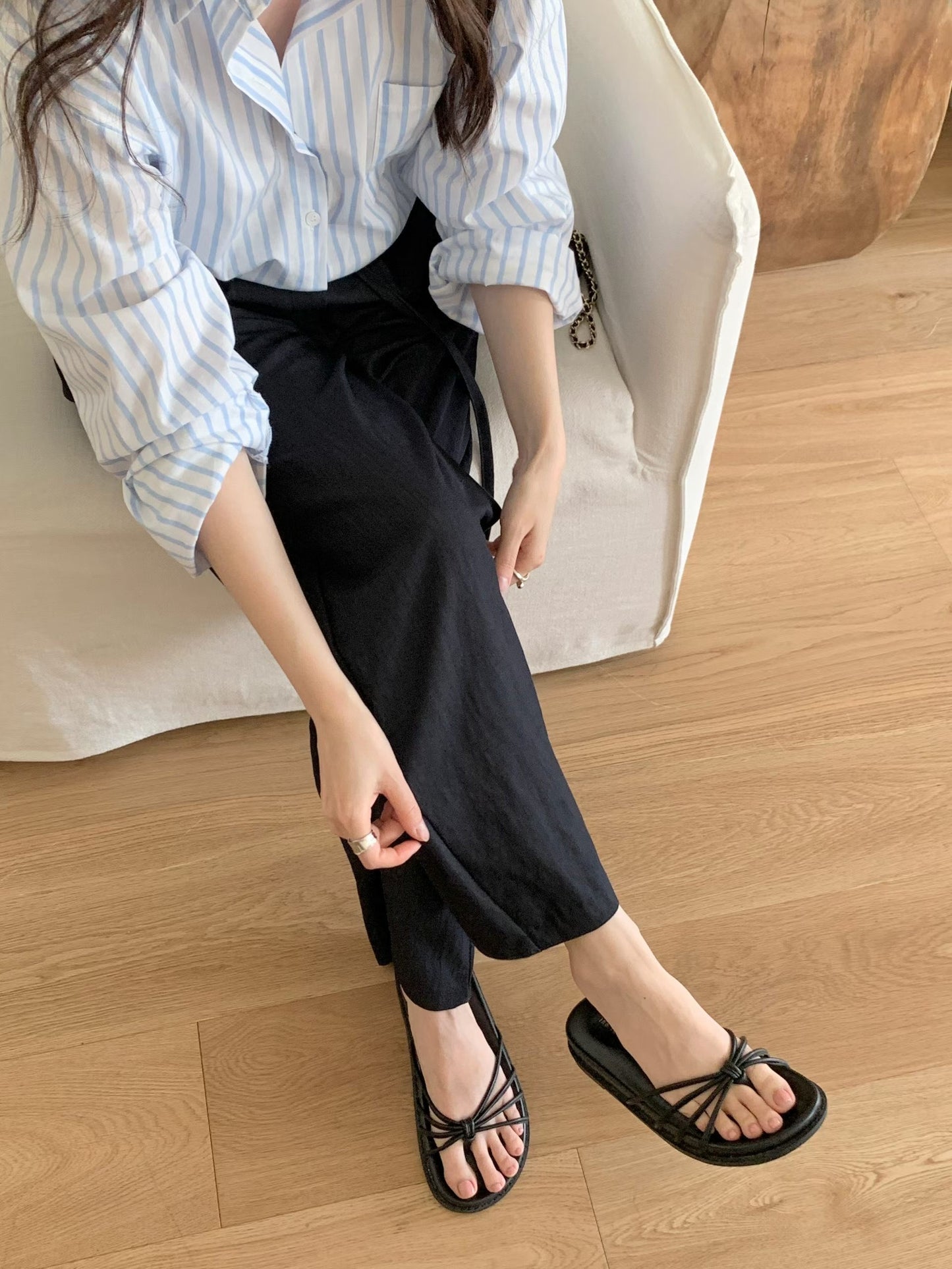 d-ring three pintuck wide pants-2col/ショート丈あり