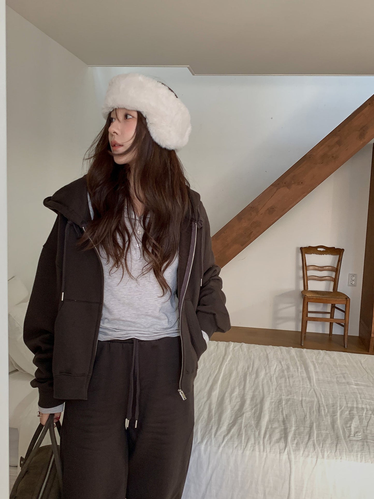 Essential gimo hood zip-up&pants&skirt-3col