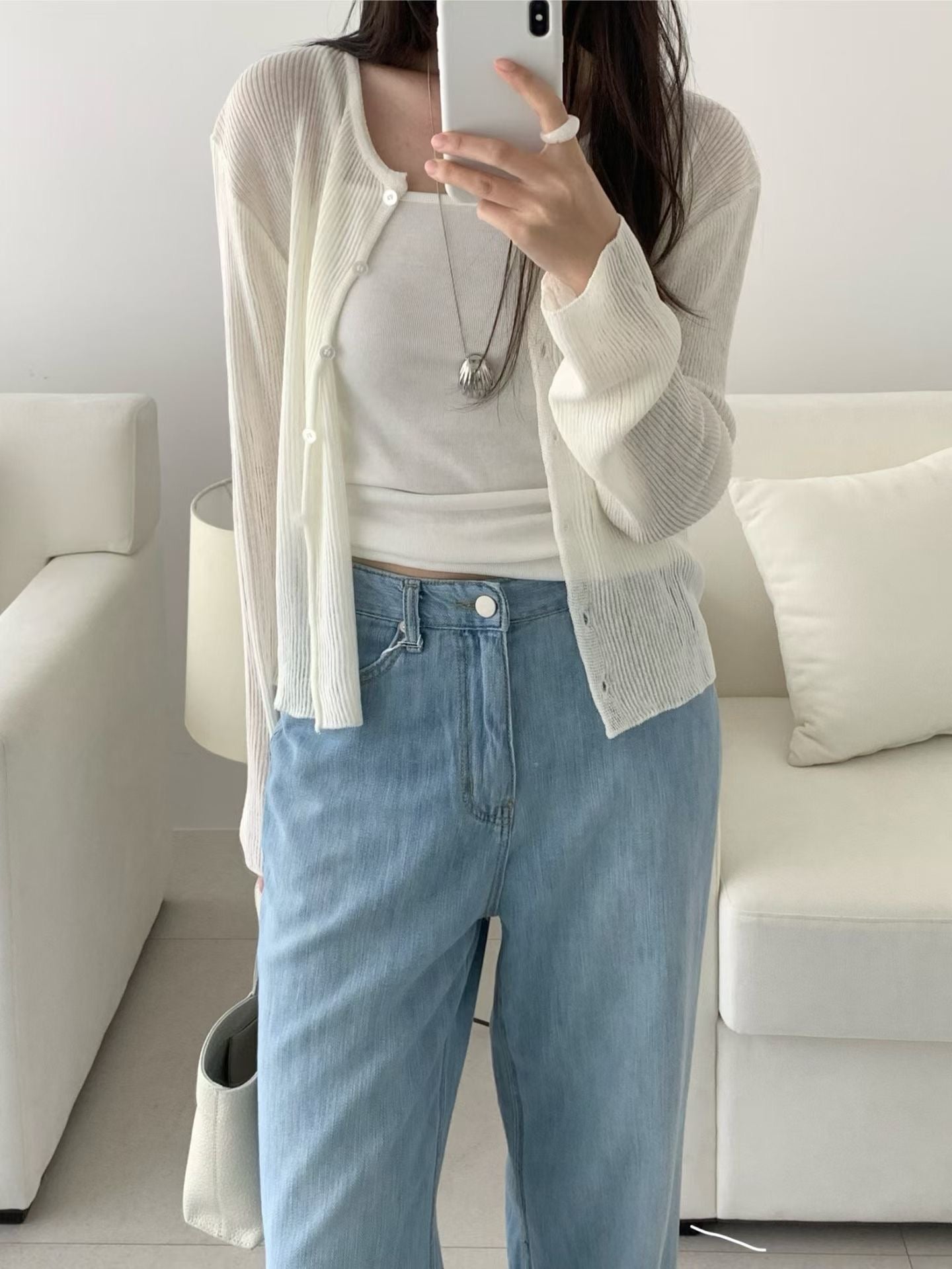 with linen string cardigan-3col