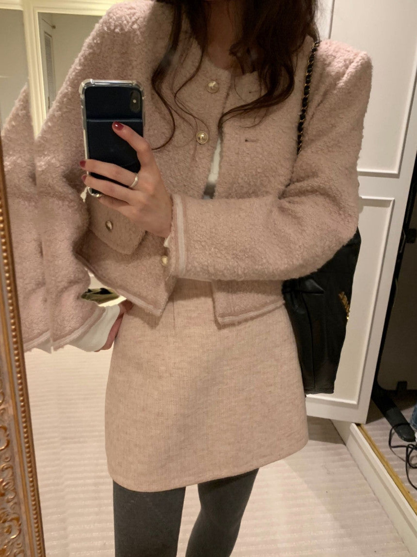 snug wool tweed jacket-2col