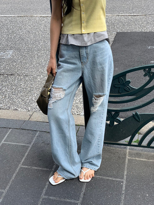 Mood straight damage denim