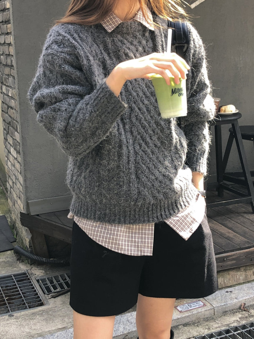 French alpaca cable round knit-3col