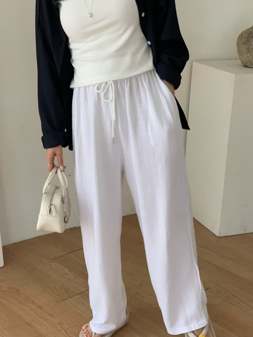 vintage linen wide banding pants-3col