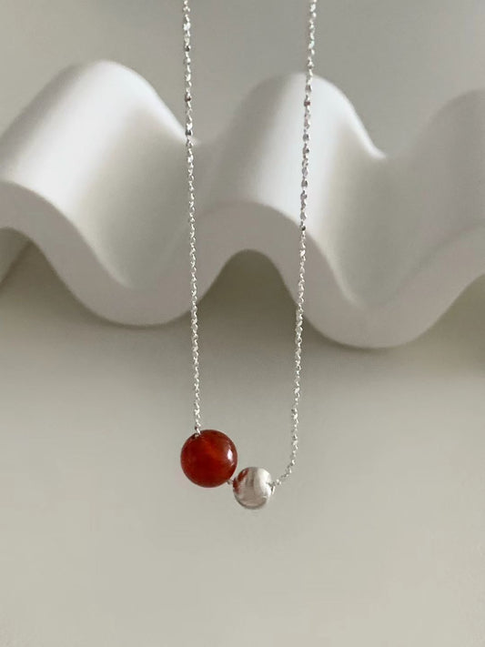 Pia Red Onyx Silver Ball Necklace