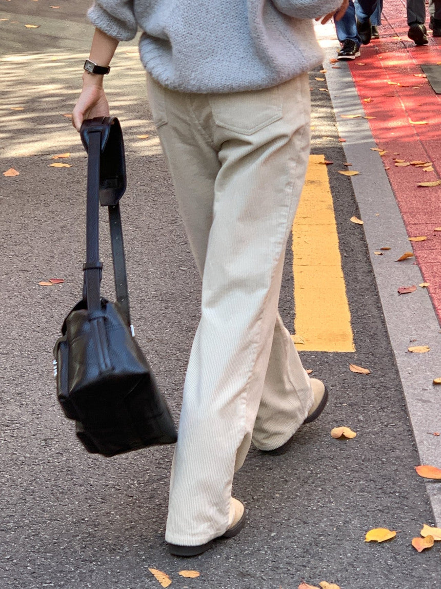 Rie corduroy straight pants-2col