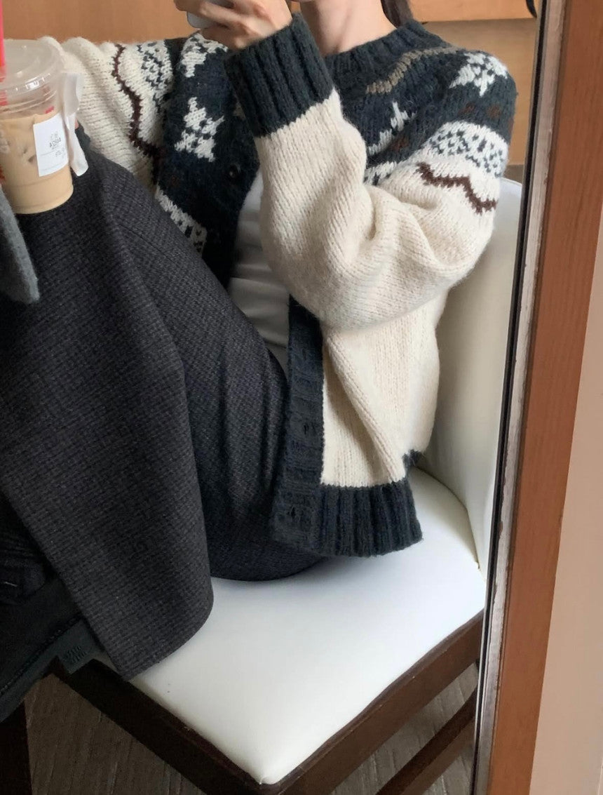 jacquard alpaca cardigan-2col