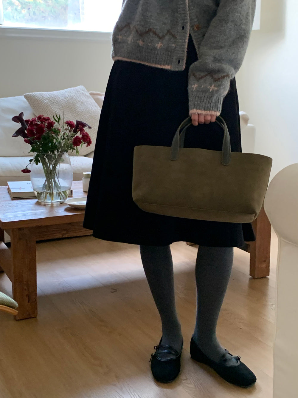 Sage corduroy skirt-2col