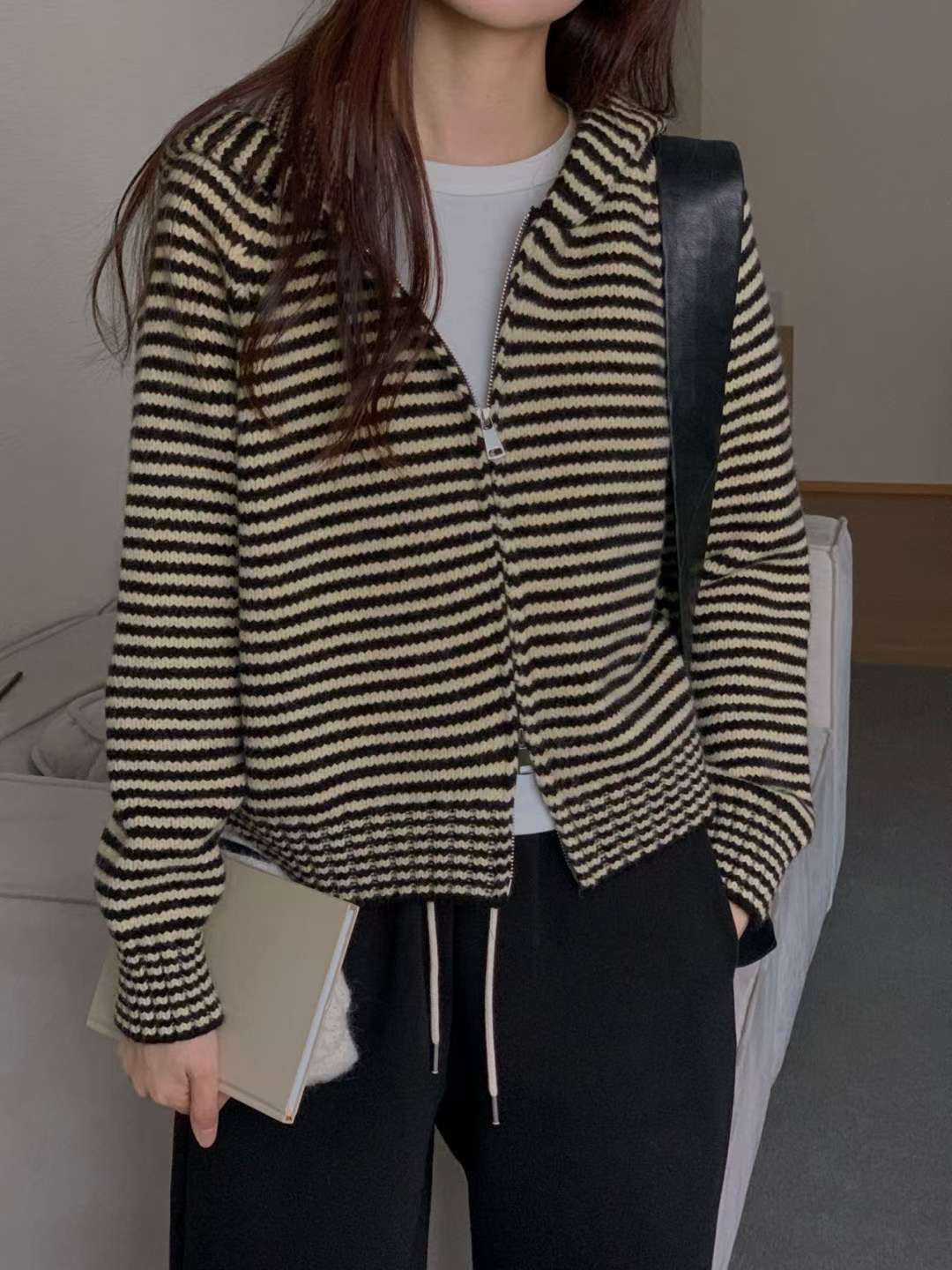 Stripe hood zip up-3col