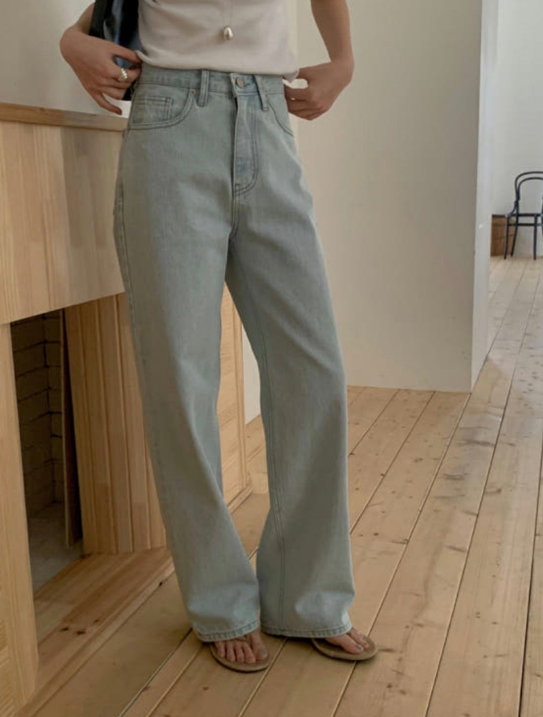 Jacquard light blue denim/ショート丈あり