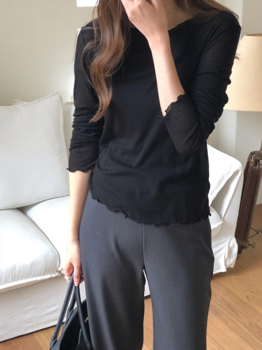 Ribbon frill tencel wool T-3col