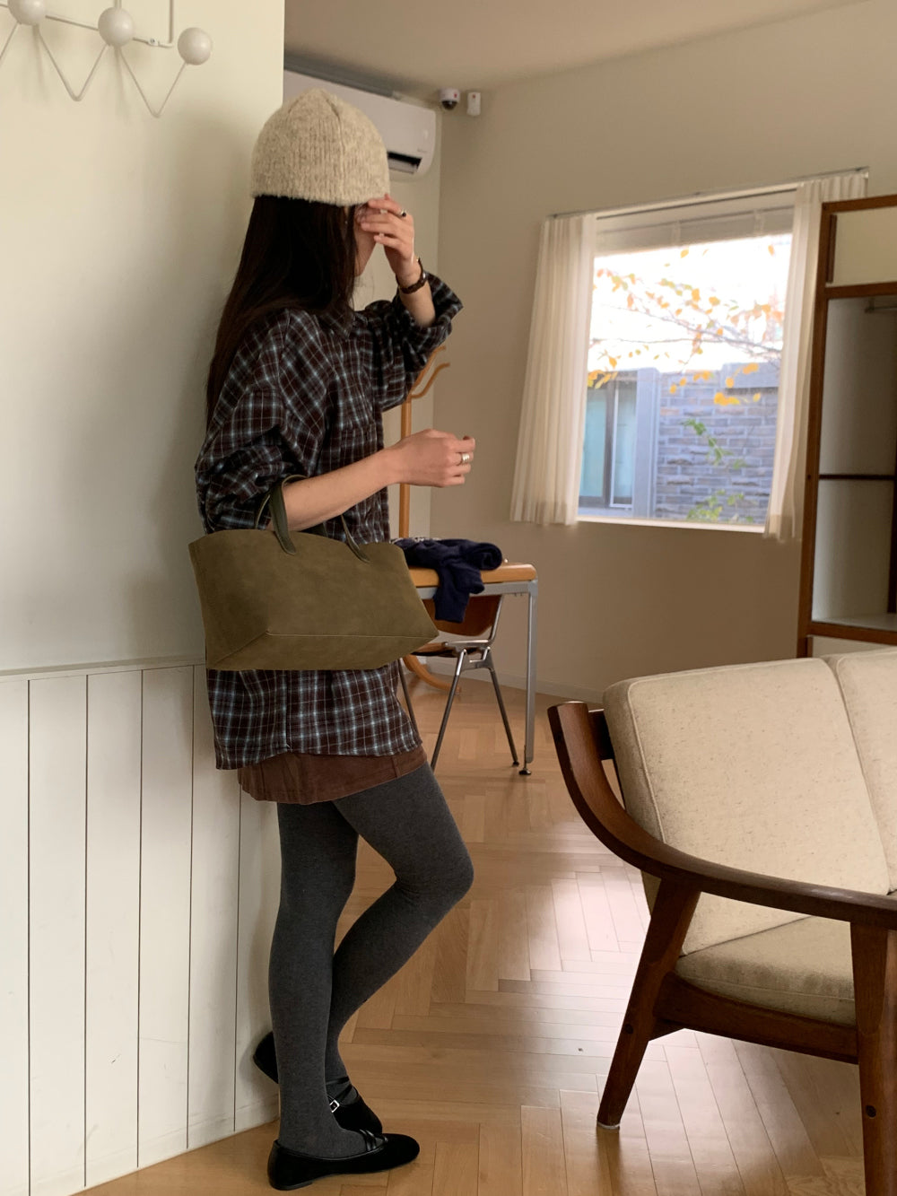 tan check gimo shirt-3col