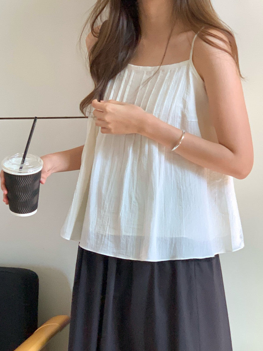 Lobe pintuck sleeveless blouse-2col