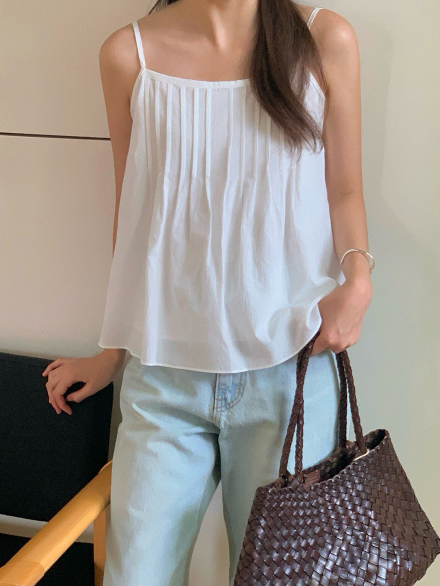 Lobe pintuck sleeveless blouse-2col