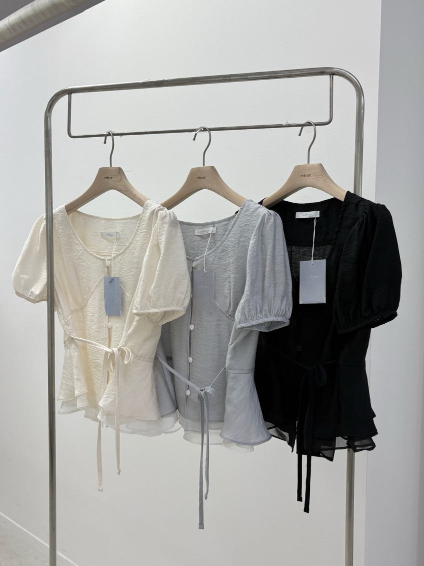 half rumi shirring blouse-3col