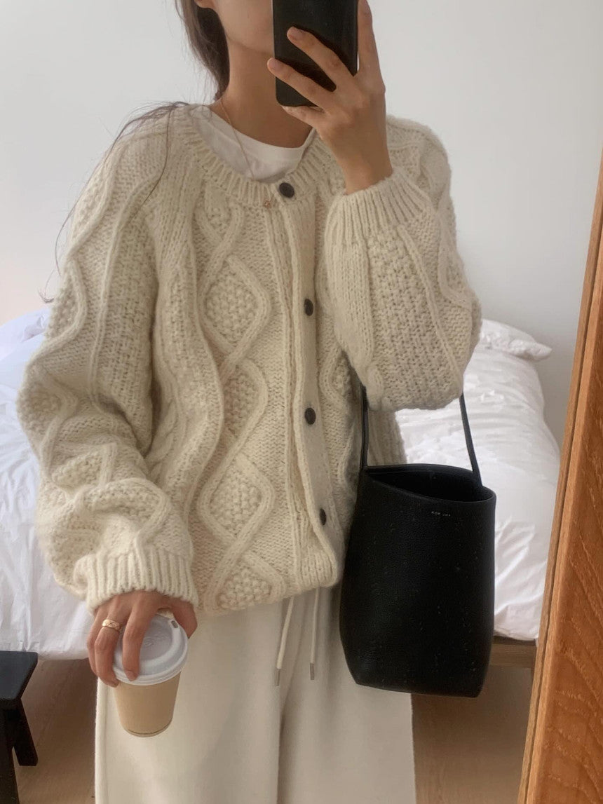 liter house wool cable cardigan-2col