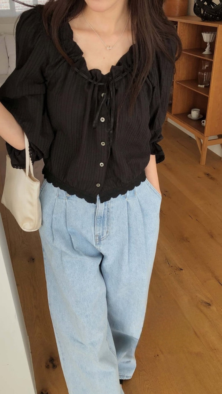 pleated denim/ショート丈あり