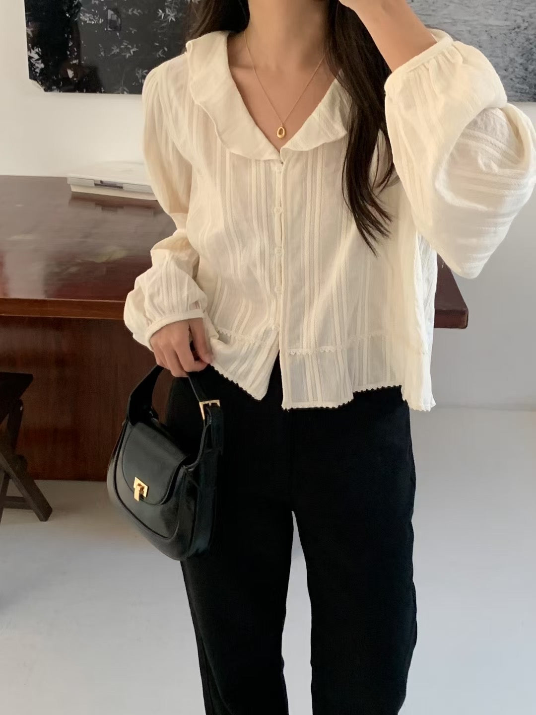 Rose frill lace blouse-2col