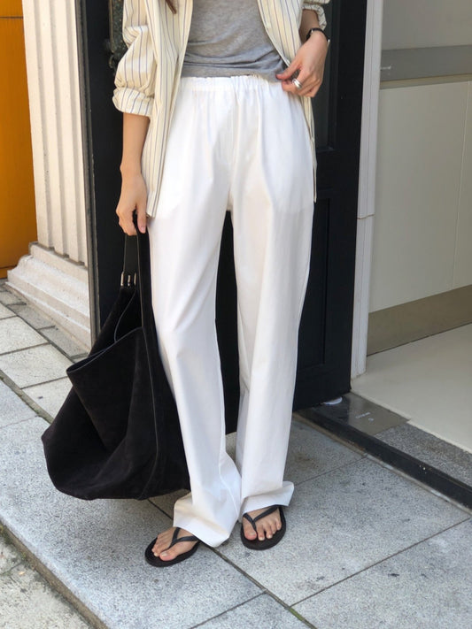 Essential semi wide banding pants-4col