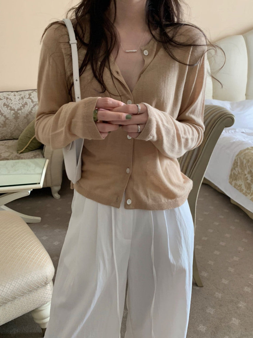 linen round cardigan-5col