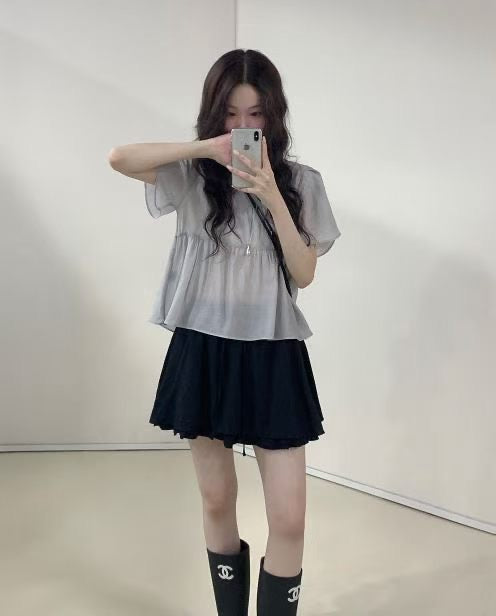 Any shirring half blouse-6col