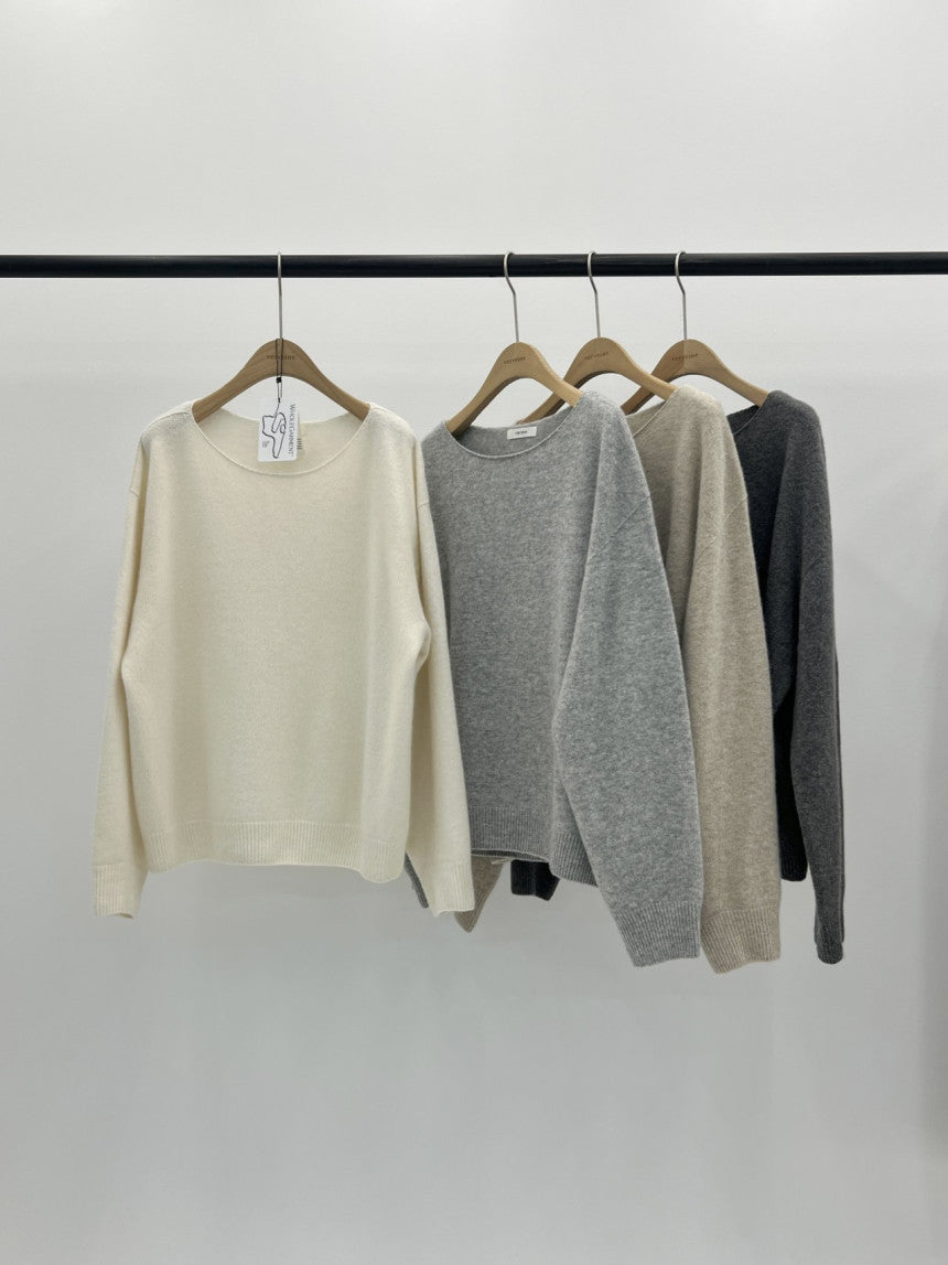 Elin cashmere wholega boat neck knit-4col