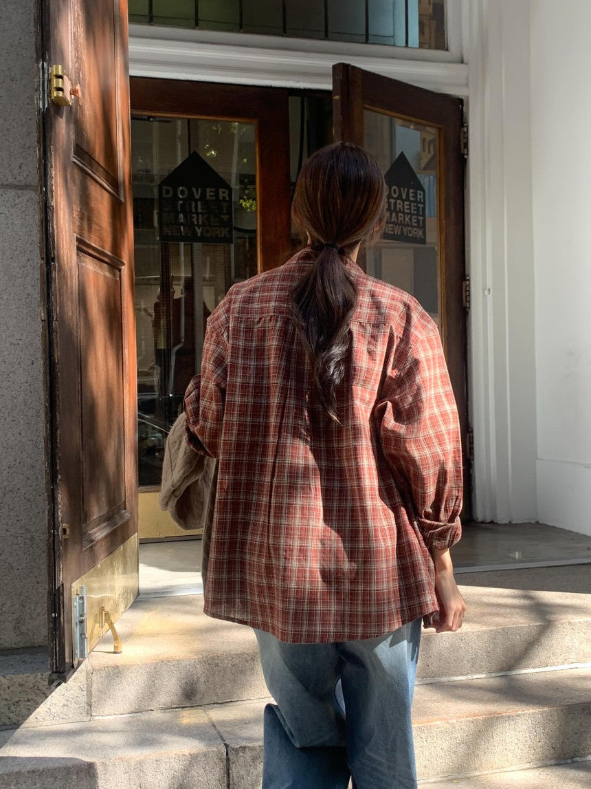 Maron check shirt-2col