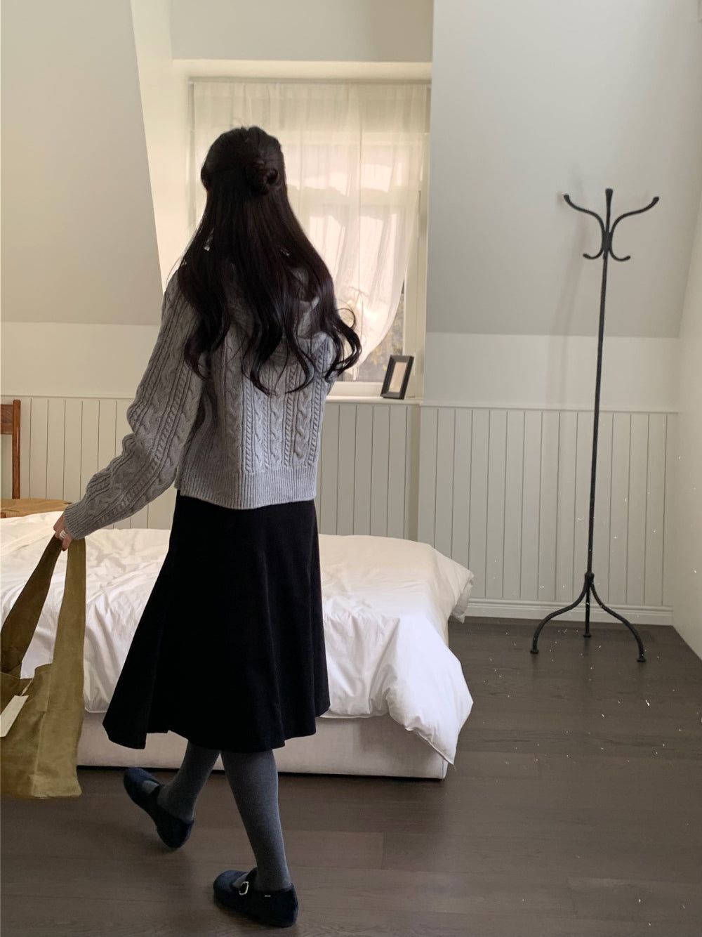 Sage corduroy skirt-2col