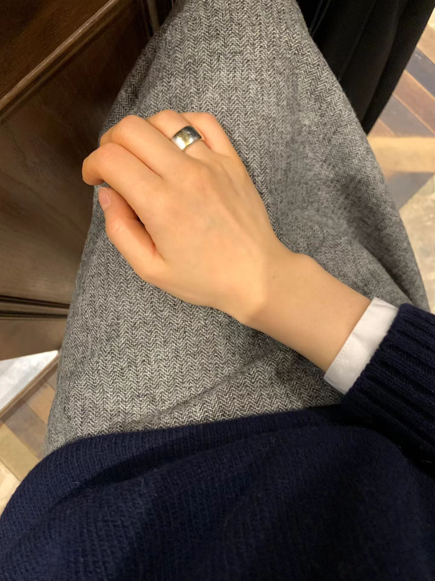 Ounce classic herringbone wool midi skirt-2col