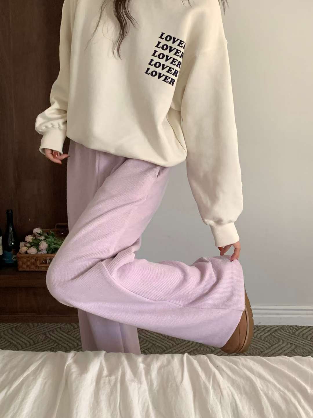 knit wide banding pants-4col