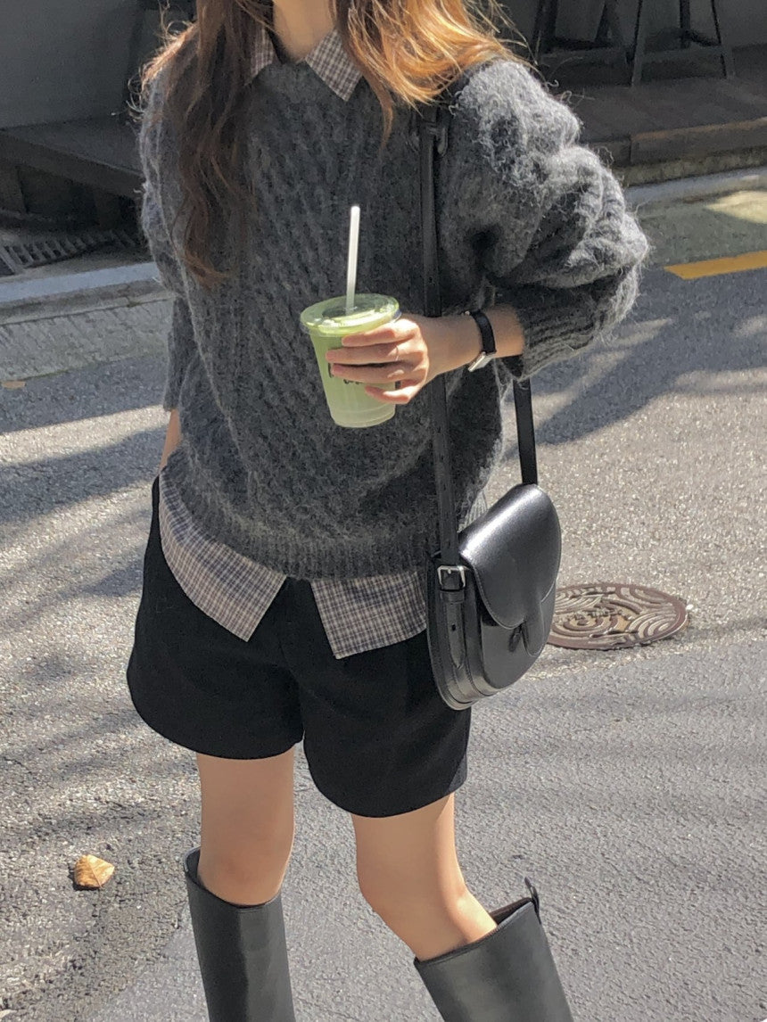 French alpaca cable round knit-3col