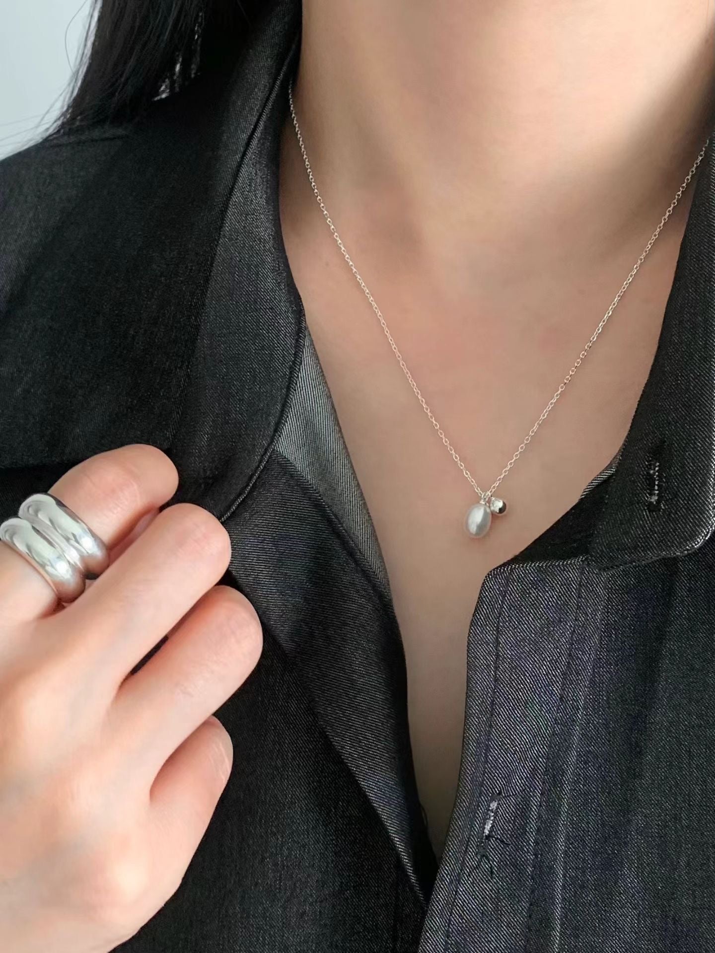 Silver Ball Pearl Necklace