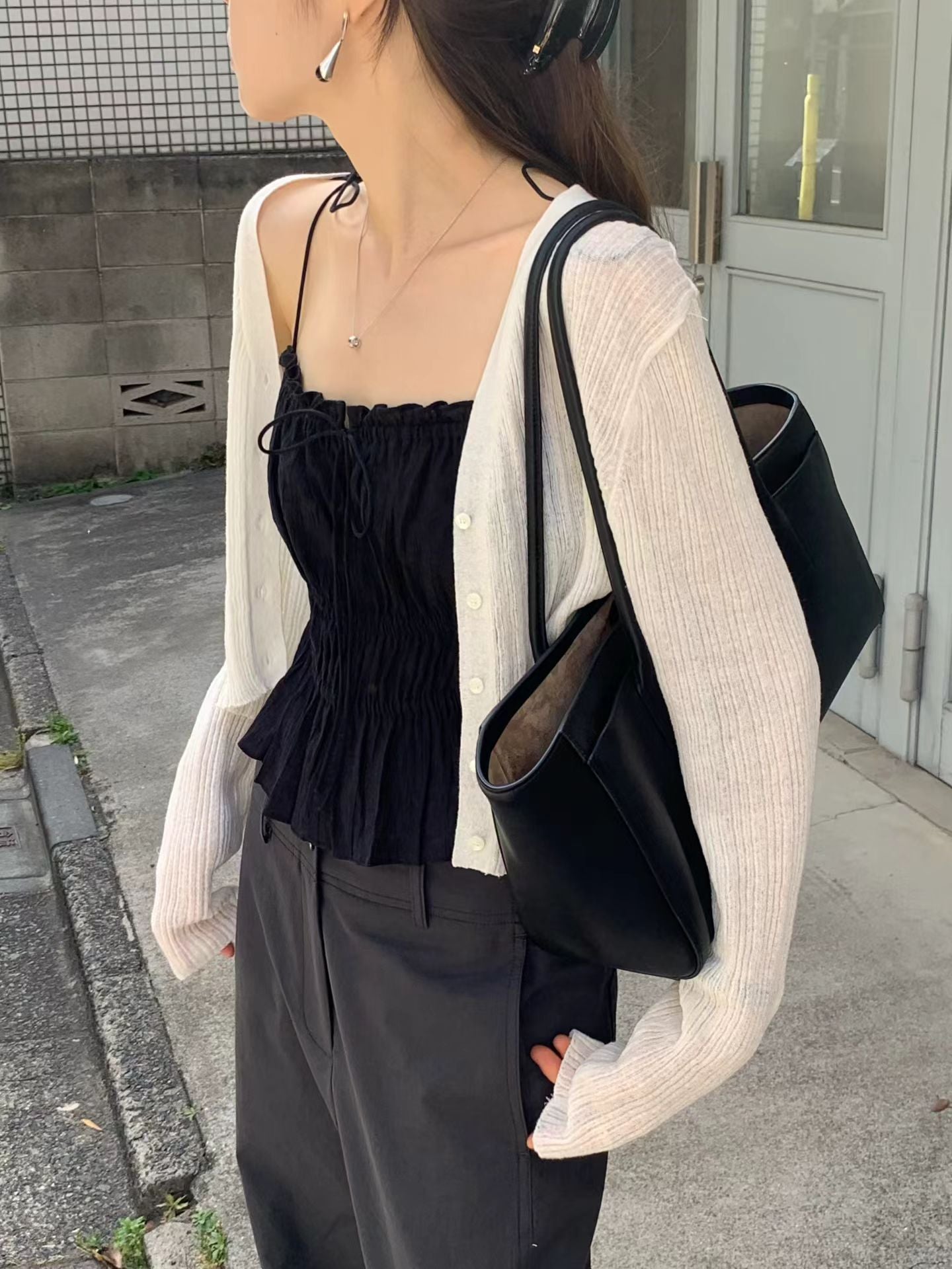 Ounce ecru rib v cardigan-3col