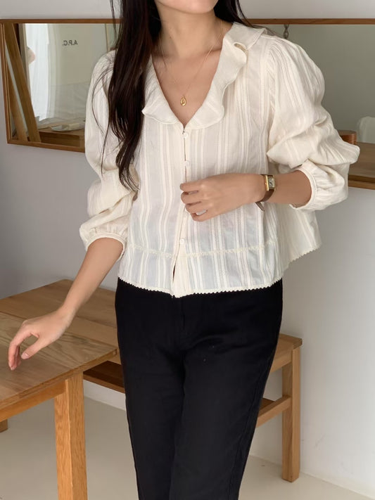 Rose frill lace blouse-2col
