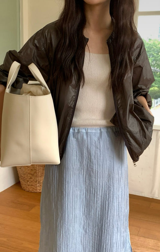 deondo wash shirring zip-up
