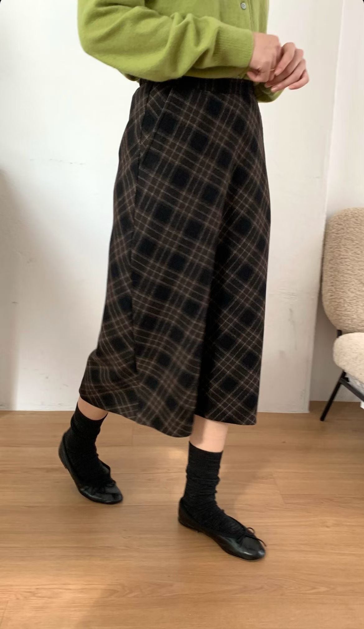 deondo wool check skirt-2col