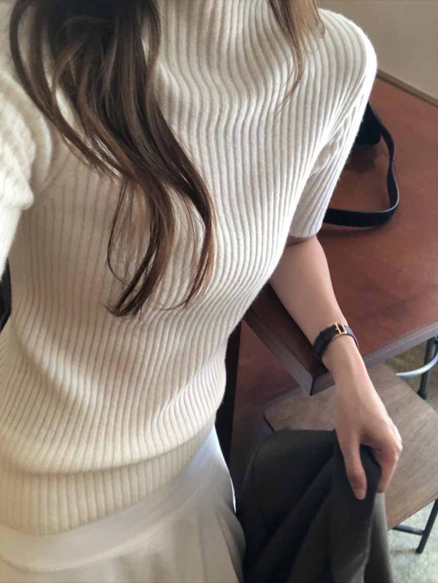 cashmere mockneck half knit-5col